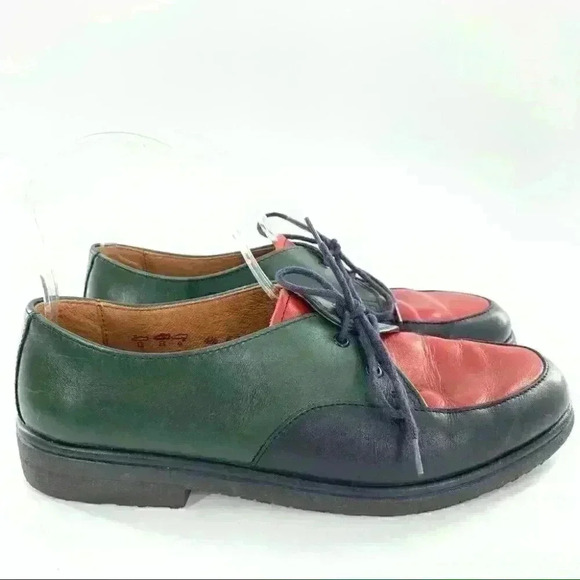 Rohde Oxfords 4.5 green blue leather color blocked vintage 80s 90s grandpa core - Picture 1 of 14